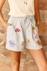Shay - Short à rayures brodé