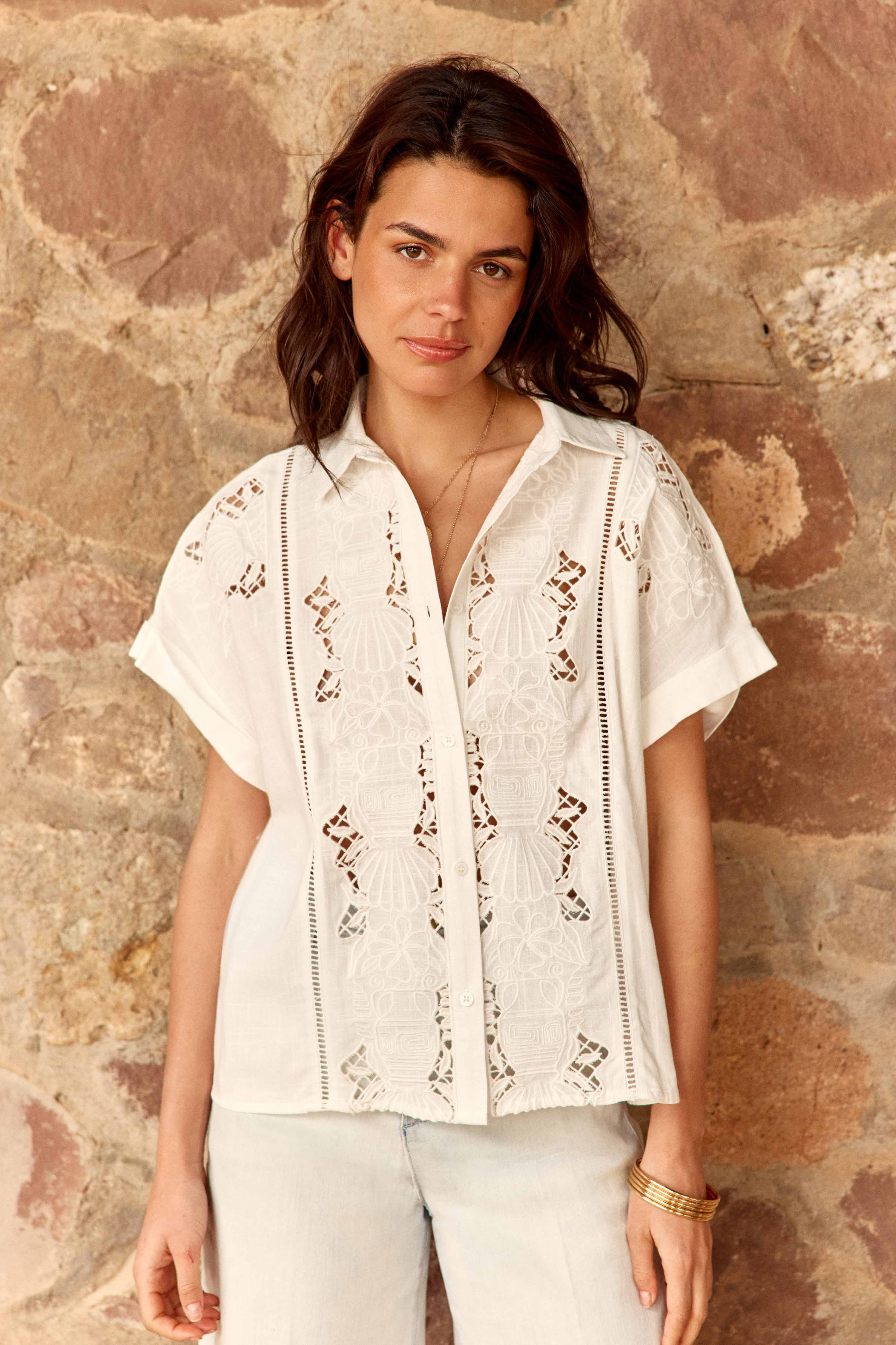 Cheryl - Chemisier à broderies ajourées